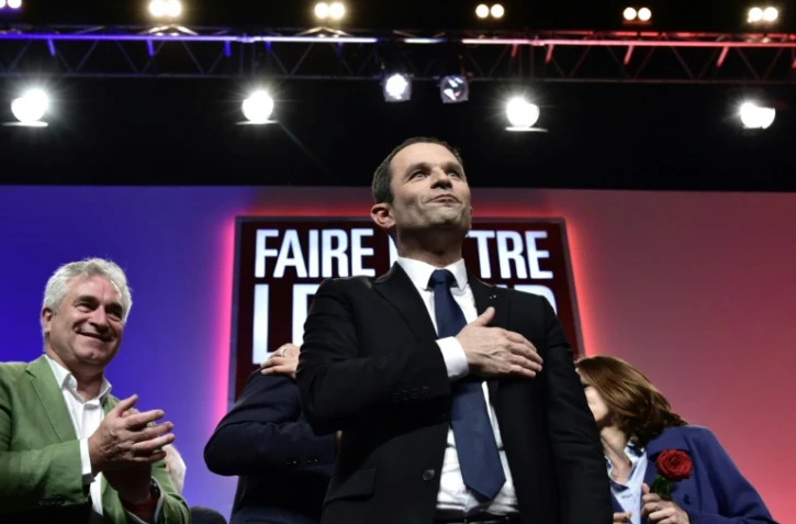Le candidat socialiste à l'élection présidentielle Benoît Hamon, en meeting au Zénith de Nancy, à Maxéville, le 5 avril 2017