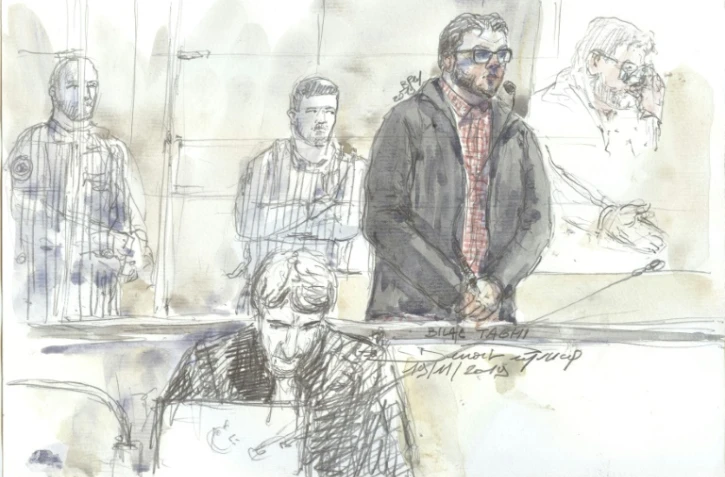 Croquis d'audience montrant le détenu radicalisé Bilal Taghi jugé à Paris le 19 novembre 2019 pour avoir tenter de tuer un gardien