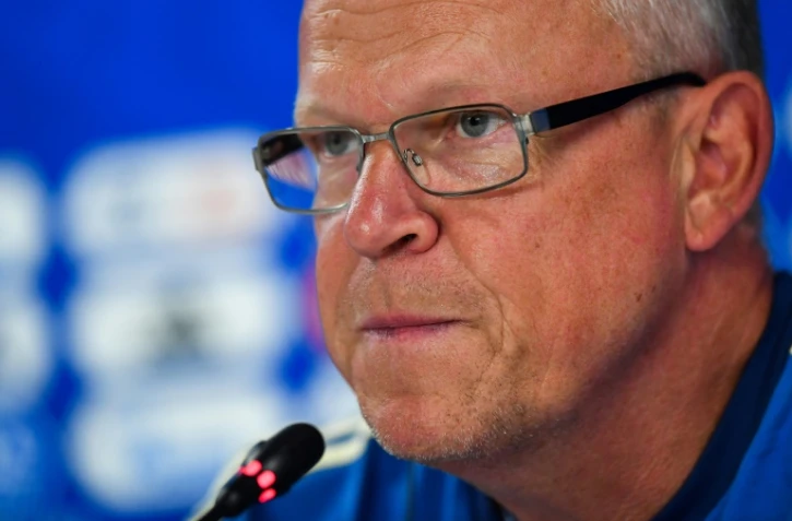 Le Suédois Janne Andersson lors d'une conférence de presse de veille de match à Ekaterinbourg, le 26 juin 2018