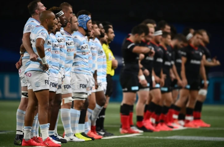 Les joueurs du Racing 92 avant leur victoire en demi-finale de Coupe d'Europe contre les Saracens à Nanterre le 26 septembre 2020