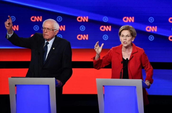 Bernie Sanders et Elizabeth Warren lors du deuxième débat démocrate, le 30 juillet 2019 à Detroit