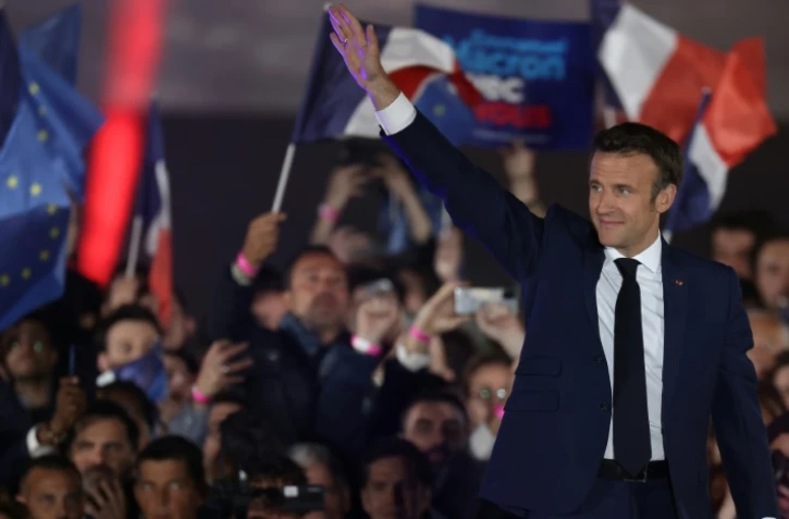 Le président réélu Emmanuel Macron au Champ de Mars à Paris, le 24 avril 2022
