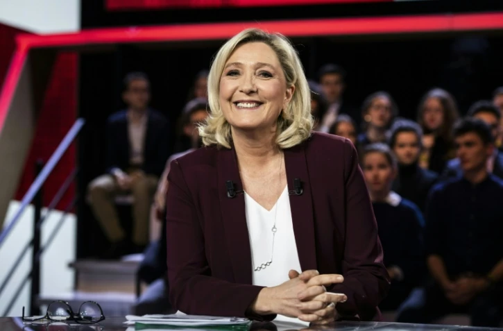 Marine Le Pen sur le plateau de "L'Emission politique" sur France 2, à Saint-Cloud (Hauts-de-Seine), le 14 mars 2019