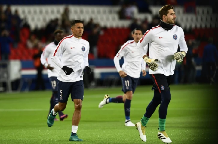 Les joueurs du PSG à l'échauffement avant d'affronter le FC Bâle en Ligue des champions au Parc des Princes, le 19 octobre 2016