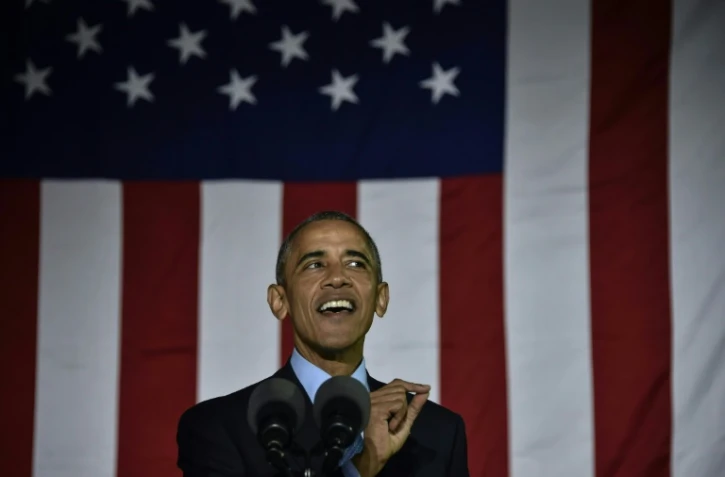 Le président des Etats-Unis Barack Obama à la tribune du meeting de campagne de Hillary Clinton à Philadelphie, le 7 novembre 2016
