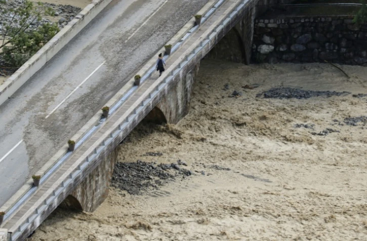 La montée des eaux après les intempéries dans les Alpes-Maritimes à Saint-Martin-Vésubie le 3 octobre 2020