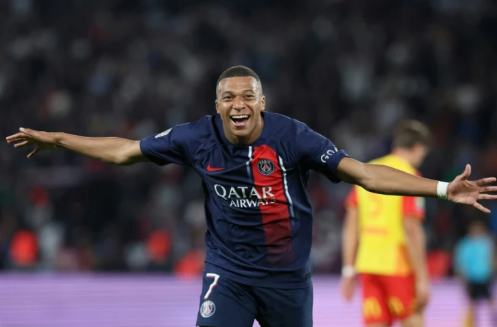 La star du PSG Kylian Mbappé, auteur d'un doublé face à Lens, au Parc des Princes, le 26 août 2023