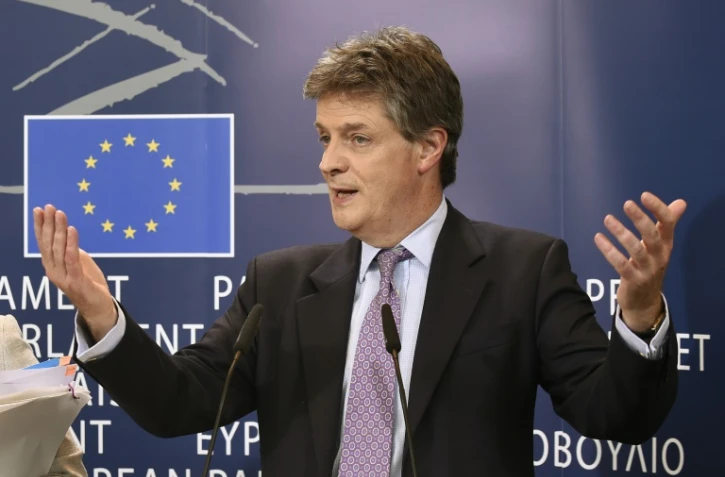 Photo d'archives de Jonathan Hill le 7 octobre 2014 lors d'une conférence de presse à Bruxelles