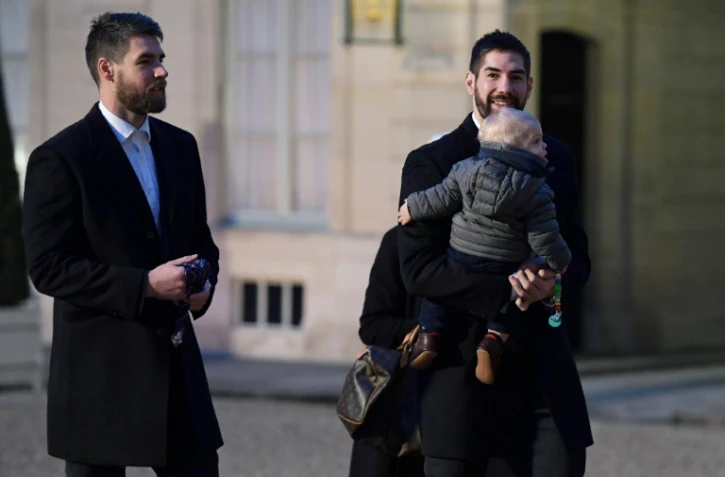 Les frères Nikola et Luka Karabatic lors de la cérémonie à l'Elysée en honneur des champions du monde de handball, le 30 janvier 2017