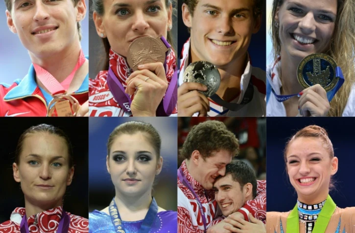 Photomontage de sportifs russes dont Sergey Shubenkov (g) et Yelena Isinbayeva (2eg)