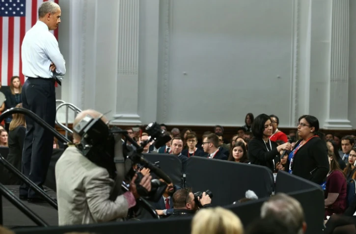 Le président américain Barack Obama, répond aux questions de  l'assistance lors d'une conférence à Londres le 12 avril 2016