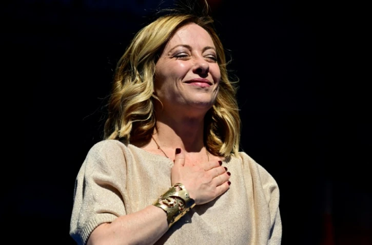 La cheffe du gouvernement italien, Giorgia Meloni lors du dernier rassemblement de campagne de son parti à Rome, le 1er juin 2024