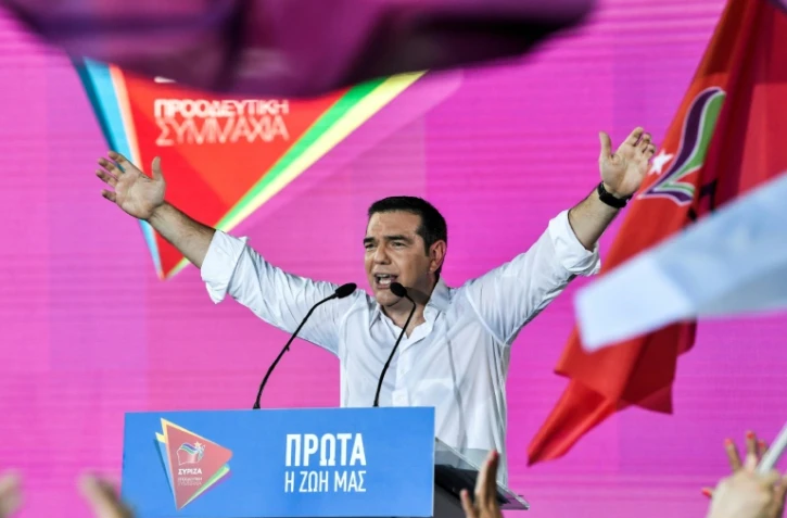 Le Premier ministre grec Alexis Tsipras lors d'un meeting de campagne à Athènes, le 5 juillet 2019