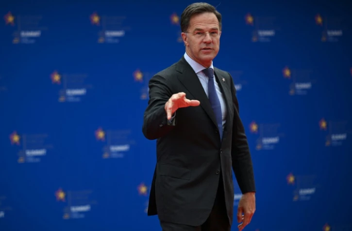 Le secrétaire général de l'Otan, Mark Rutte, arrive au sommet de la Communauté politique européenne à Tirana, en Albanie, le 16 mai 2025