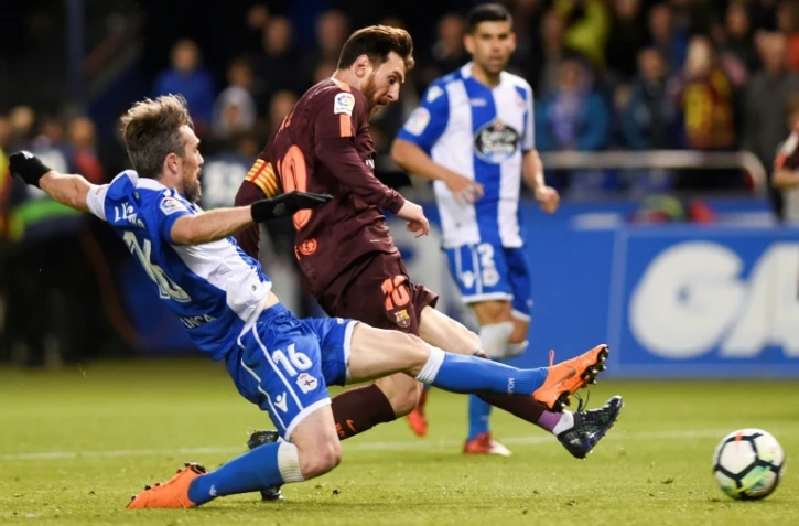L'attaquant du FC Barcelone Lionel Messi auteur d'un triplé face à La Corogne le 29 avril 2018