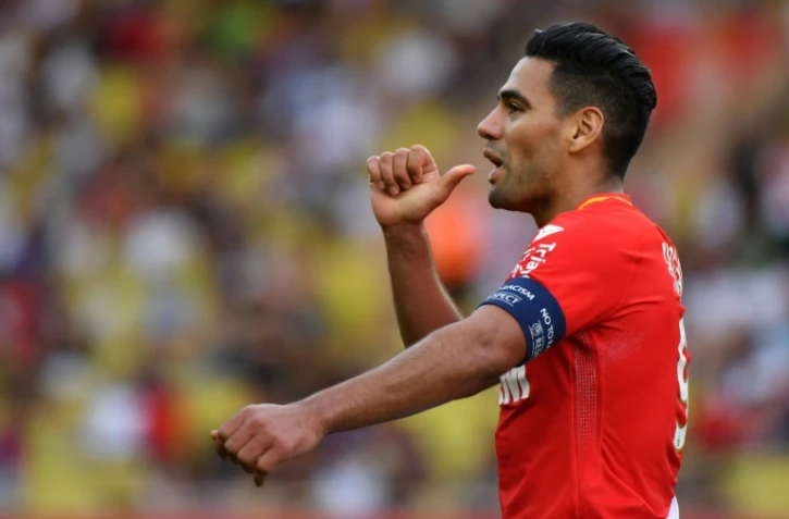 L'attaquant de Monaco Radamel Falcao auteur d'un doublé contre Strasbourg à Louis II, le 16 décembre 2017  