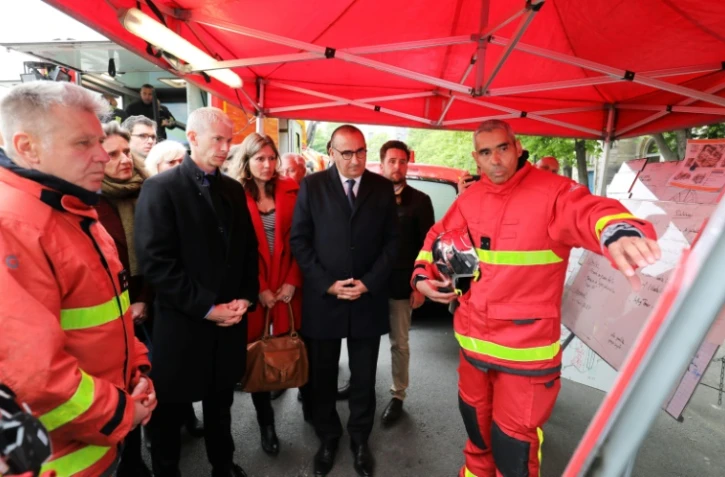 Le ministre de la Culture Franck Riester, avec le secrétaire d'Etat à l'Intérieur Laurent Nuñez, le 16 avril 2019