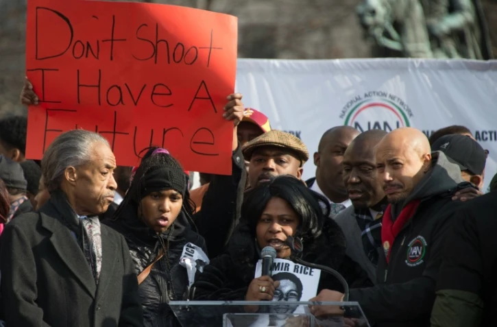Samaria Rice (c), la mère de Tamir Rice, lors d'une manifestation à Washington le 13 décembre 2014