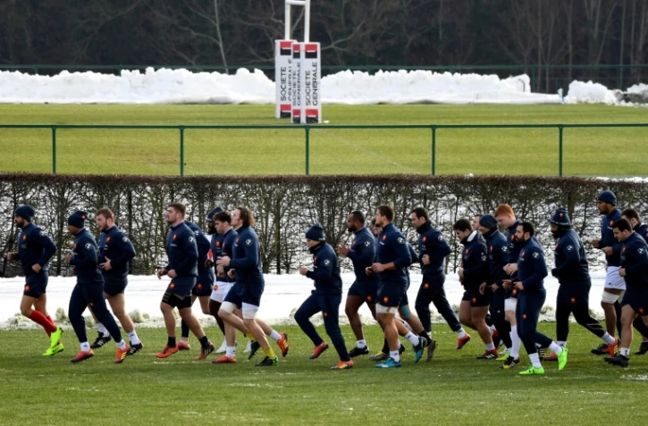 Les joueurs du XV de France lors d'une séance d'entraînement au centre national du rugby de Marcoussis, le 31 janvier 2019