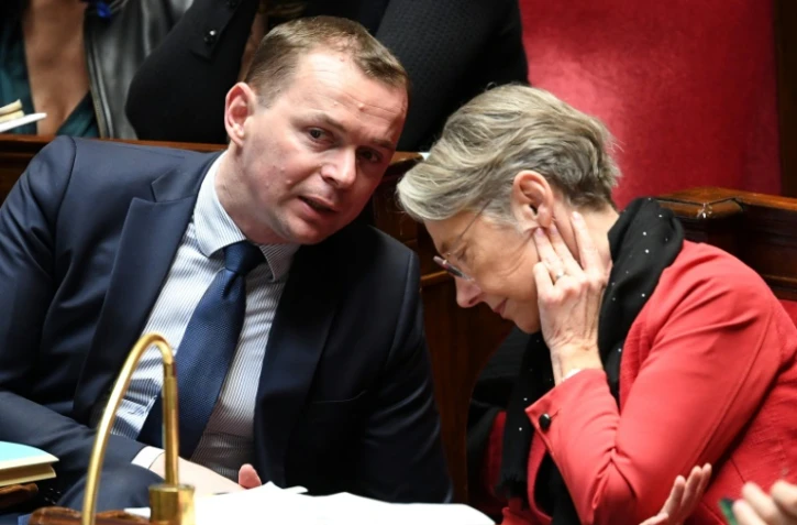 Le ministre du Travail Olivier Dussopt et la Première ministre Elisabeth Borne, à l'Assemblée nationale le 28 mars 2023