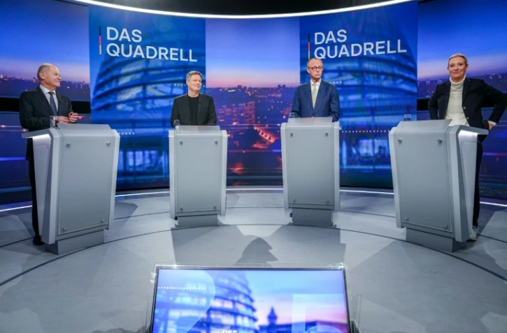 Olaf Scholz, Robert Habeck, Friedrich Merz et Alice Weidel participent à un débat télévisé, le 16 février 2025 à Berlin