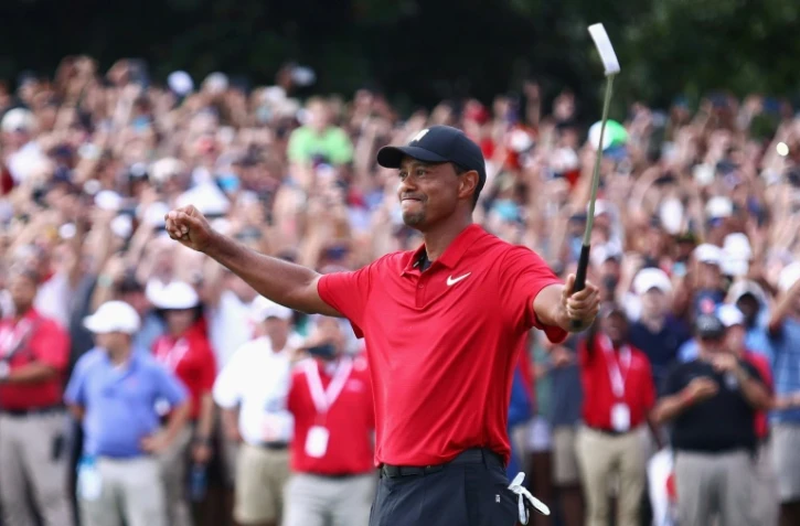 L'Américain Tiger Woods, victorieux au Tour Championship, au East Lake Golf Club d'Atlanta, en Géorgie, le 23 septembre 2018