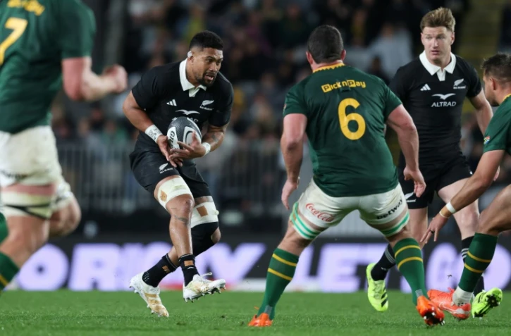 Le Néo-Zélandais Ardie Savea lors du match du Rugby Championship contre l'Afrique du Sud ) l'Eden Park d'Auckland le 6 septembre 2025. 