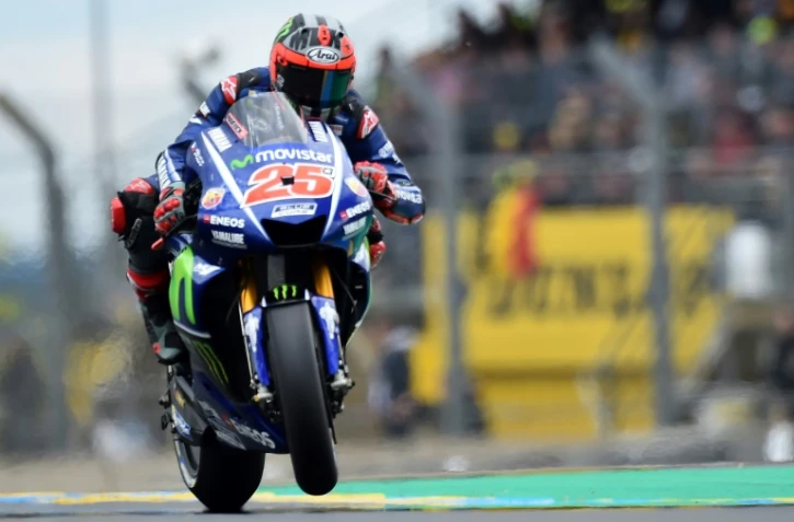 L'Espagnol Maverick Vinales (Yamaha) lors des qualifs pour le GP de France, catégorie MotoGP, au Mans, le 20 mai 2017