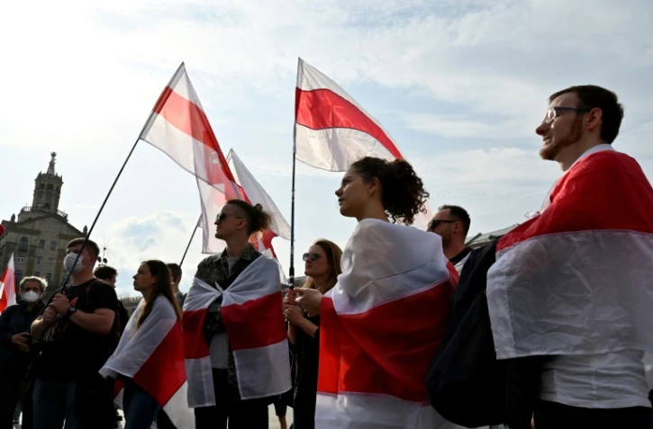 Manifestation à Kiev de la diaspora belarusse pour demander la libération des membres de l'opposition arrêtés, le 4 octobre 2020