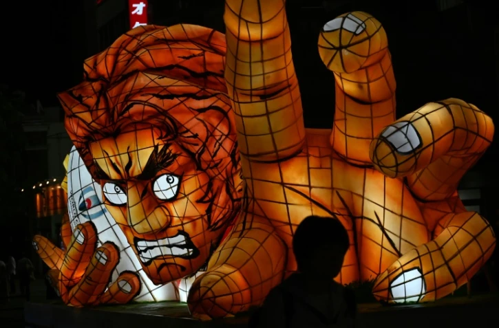 Une installation en l'honneur de la Coupe du monde de rugby au Japon, le 19 septembre 2019 Ă Oita