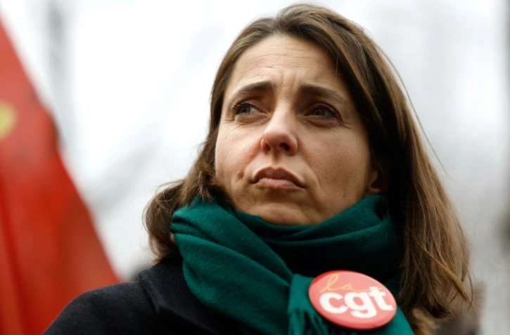 La secrétaire générale de la Confédération générale du travail (CGT) Sophie Binet lors d'une manifestation des salariés de Renault-Stellantis à Paris, le 4 février 2025
