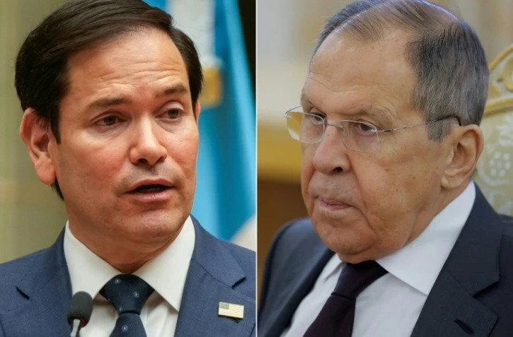 Montage photos du 17 février 2025 montrant le secrétaire d'Etat américain Marco Rubio (g.) et le ministre russe des Affaires étrangères Sergueï Lavrov