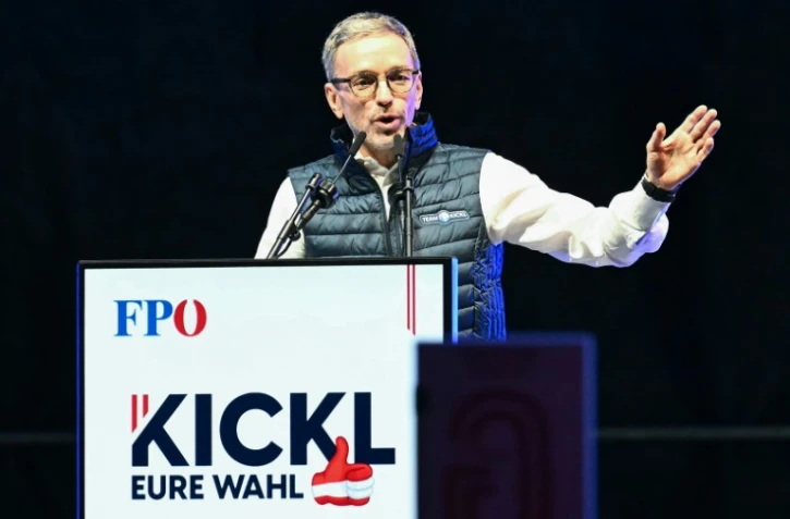 Herbert Kickl, président et candidat du Parti autrichien de la liberté (FPÖ, lors d'un meeting électoral à Vienne, le 27 septembre 2024