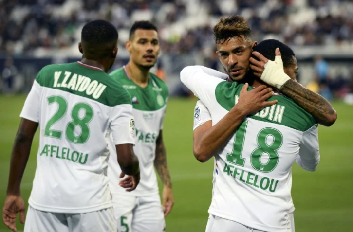 L'attaquant de Saint-Etienne Denis Bouanga après son penalty réussi contre Bordeaux, le 20 octobre 2019 au Matmut Stadium