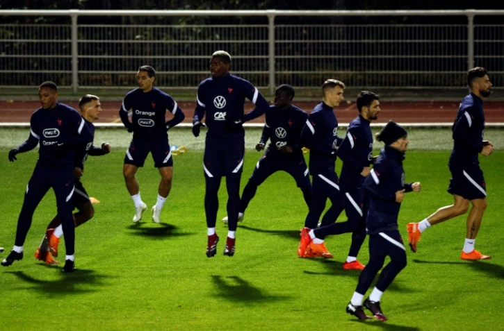 Les joueurs de l'équipe de Franceà l'entraînement au centre du football de Clairefontaine, le 10 novembre 2020, veille du match contre la Finlande 