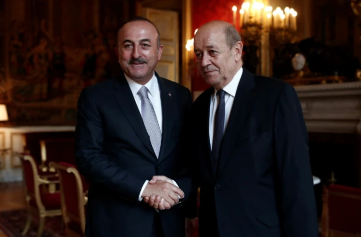 Le ministre français des Affaires étrangères, Jean-Yves Le Drian, et son homologue turc Mevlut Cavusoglu, au Quai d'Orsay, le 30 septembre 2018