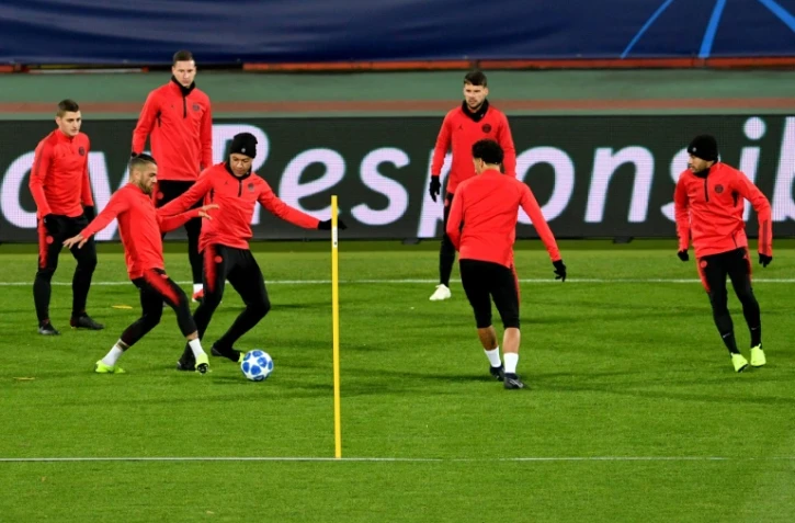 Les joueurs du PSG s'entraînent au stade Rajko Mitic, le 10 décembre 2018 à Belgrade, à la veille de leur match contre l'Etoile Rouge