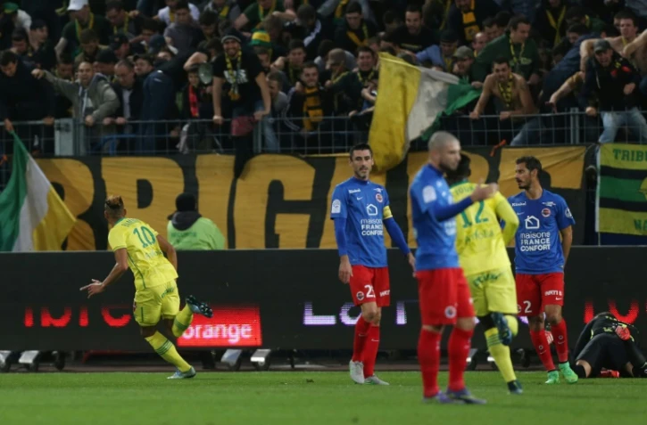 L'attaquant nantais Yacine Bammou a ouvert le score d'une lourde frappe contre Caen, le 23 octobre 2015 au stade Michel d'Ornano