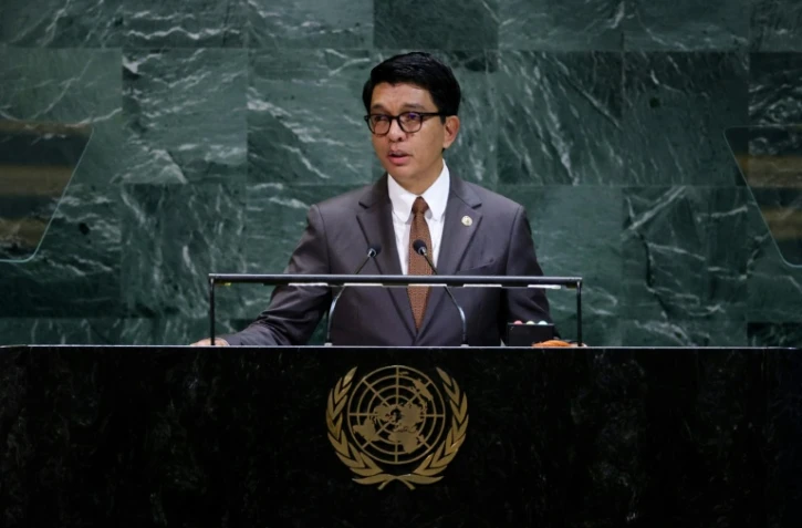 (Photo archives) Le président malgache Andry Rajoelina fait un discours aux Nations unies, le 24 septembre 2025 à New York (Etats-Unis)