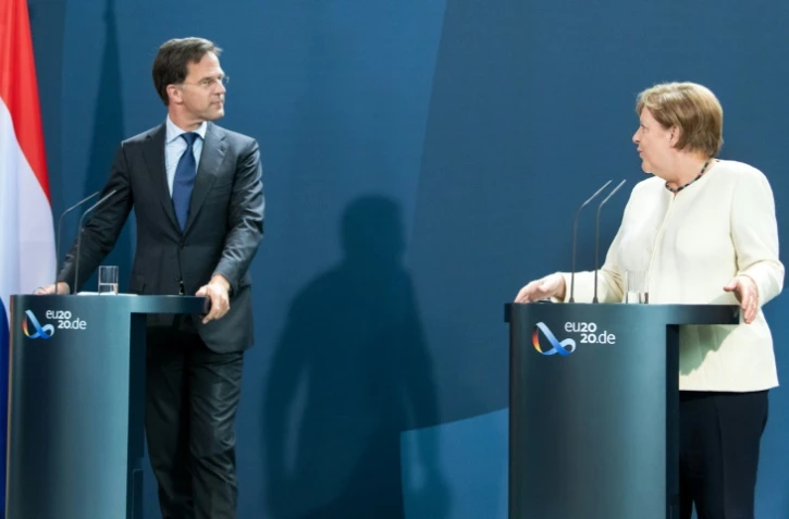 La chancelière allemande Angela Merkel et le Premier ministre néerlandais Mark Rutte, à Berlin le 9 juillet 2020