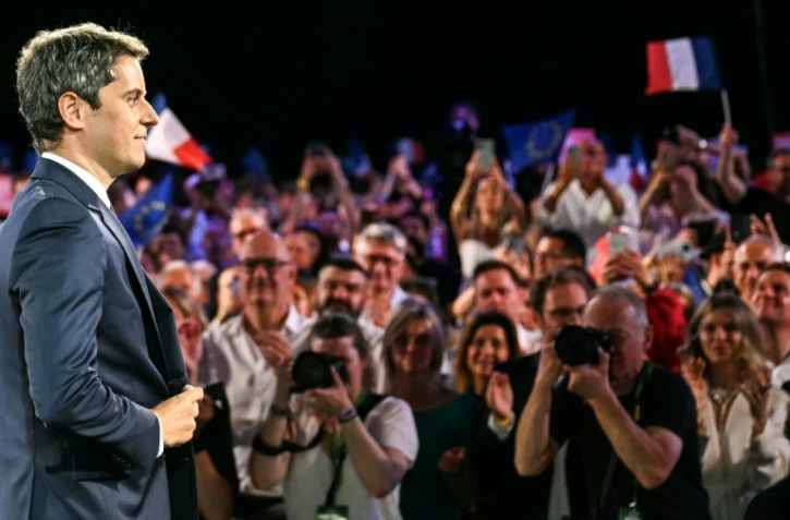 L'ex-Premier ministre et candidat de Renaissance à la présidentielle française, Gabriel Attal, lors de son premier meeting de campagne à Paris, le 30 mai 2026