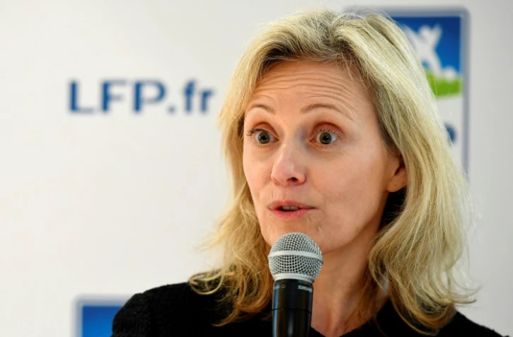 La présidente de la Ligue de football professionnel (LFP), Nathalie Boy de la Tour, en conférence de presse à Paris, le 11 novembre 2016