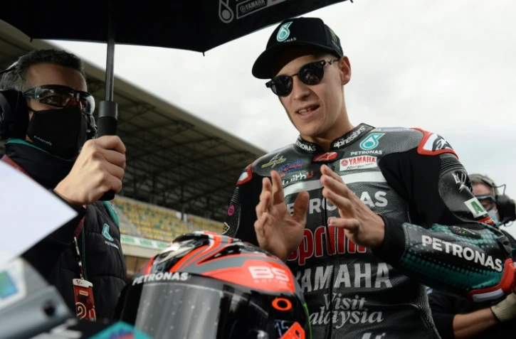 Le pilote français de Yamaha-SRT Fabio Quartararo avant le départ du GP moto du Mans, le 11 octobre 2020