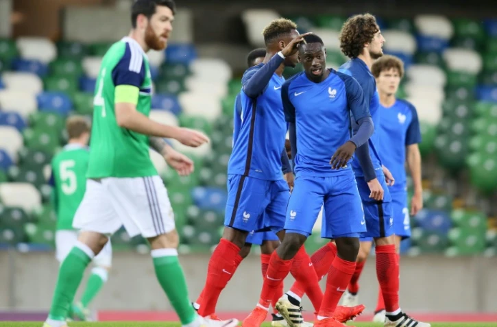 Les Bleuets vainqueurs de l'Irlande du Nord en éliminatoires pour l'Euro Espoirs, le 11 octobre 2016 à à Belfast 