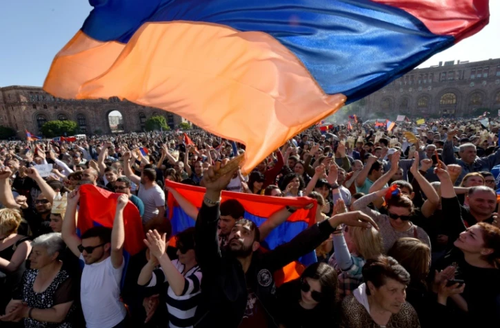 Manifestation d'opposants à Erevan, le 25 avril 2018 en Arménie