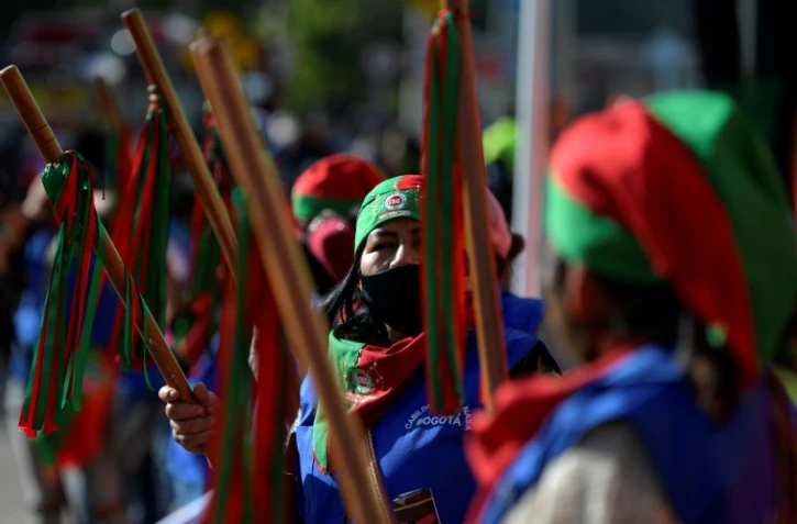 Des indigènes colombiens affluent à Bogota pour réclamer un entretien avec le président Ivan Duque, le 18 octobre 2020