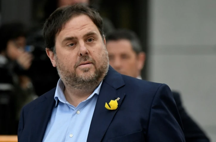Oriol Junqueras, vice-président du chef destitué de l'exécutif catalan Carles Puigdemont, devant le tribunal de Madrid, le 2 novembre 2017