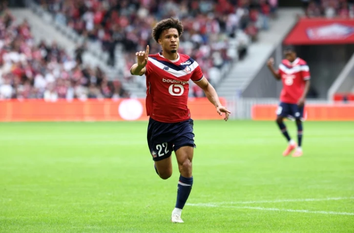 Tiago Santos après avoir ouvert le score pour Lille contre Troyes, le 13 septembre 2026 au stade Pierre-Mauroy