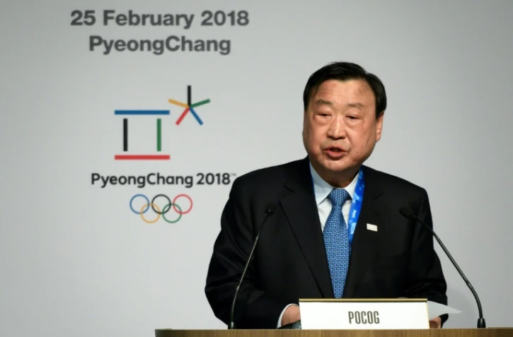 Lee Hee-beom, le président du Comité d'organisation des Jeux de Pyeongchang, donne une conférence au dernier jour de compétition, le 25 février 2018