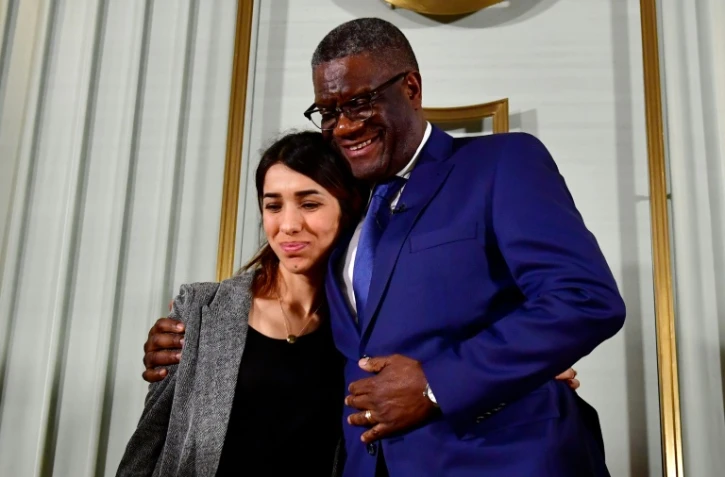 Le médecin congolais Denis Mukwege et la Yazidie Nadia Murad, ex-esclave des jihadistes à Oslo le 9 décembre 2018